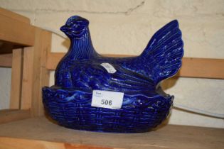 Blue glazed chicken egg basket