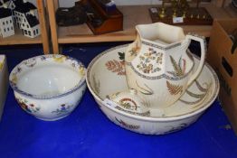 Wash bowl and jug and soap dish together with another chamber pot