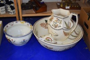 Wash bowl and jug and soap dish together with another chamber pot