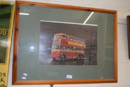 Reproduction print of a vintage bus, framed and glazed