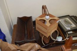 Wooden book rest together with a tray and table lamp