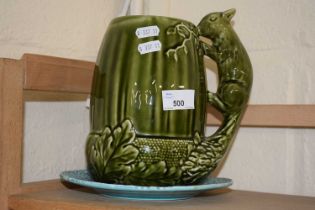 A green glazed Sylvac squirrel jug together with a Villeroy & Bosch collectors plate