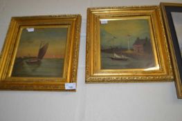 Pair of boating scenes, oil on canvas in gilt frames