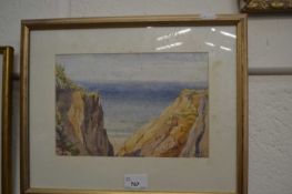 20th Century school watercolour study, cliff view, framed and glazed