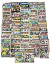 A large collection of various 1970s Spider-Man comic books