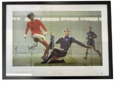 A large limited edition colour lithograph bearing the signature of footballer George Best in black