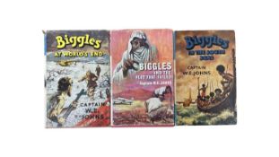 A trio of hardback Biggles First Edition books with dustwrappers, to include: - Biggles and the Plot