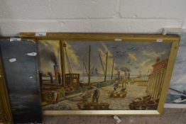 Oil on board, harbour scene, signed W T Plumstead