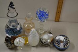 Quantity of assorted modelled glass paperweights and scent bottles