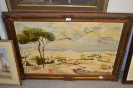 Winter scene by Haydar, oil on canvas in gilt frame