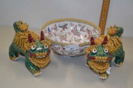 Chinese bowl and a pair of green Chinese dragons