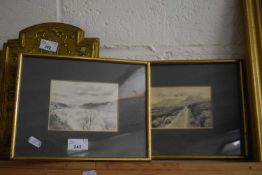 Two monochromatic landscapes, framed and glazed