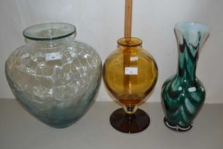 Group of Art Glass wares including a large glass bulbous vase, a vase with a green streak design and