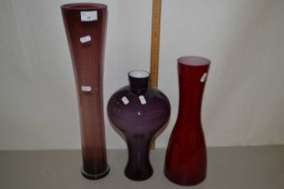 Three coloured glass vases