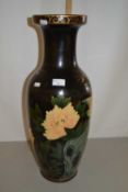Pottery lacquer vase, probably Japanese with lacquer style finish decorated with birds