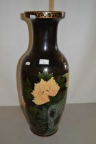 Pottery lacquer vase, probably Japanese with lacquer style finish decorated with birds