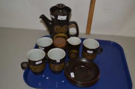 Tray containing a quantity of pottery, part coffee set possibly Denby or Hornsea