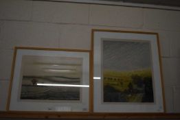 Robert Barnes, two coloured etchings, Daybreak and September Sun, framed and glazed, signed