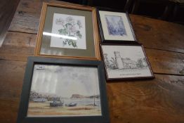 Four various framed pictures including botanical watercolour etc