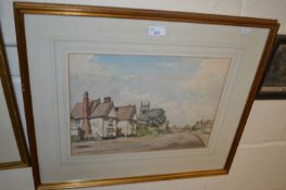 Laxfield, Suffolk by F W Baldwin, 1961, pencil and watercolour, framed and glazed