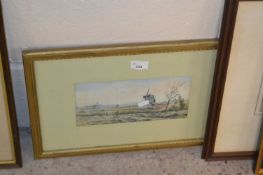 View of a windmill by C F Rump, watercolour, framed and glazed