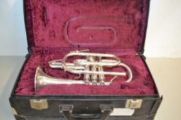Cased Boosey & Hawkes silver plated cornet