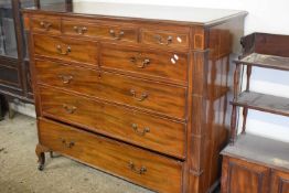 Large and impressive Edwardian mahogany chest of three small over two short drawers with inlaid