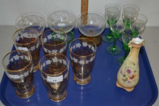 Tray containing a quantity of glass wares including beakers and small glasses