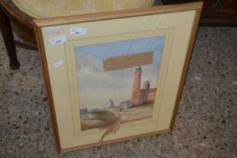 Framed watercolour, lighthouse