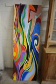 Large abstract painted canvas bearing initials TB, size approx 61 x 183cm