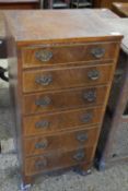 Narrow mahogany chest of six drawers with cross banded decoration, width approx 46cm
