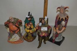 Group of four Royal Doulton figures comprising the Jester, Falstaff, Mask Seller and Foaming Quart