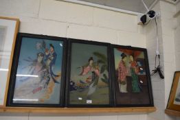 Three Chinese reverse paintings and glass