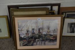 Harbour scene by Richard Lees dated 98, watercolour, framed and glazed together with two other