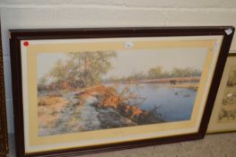 Evening on the elephant by David Shepherd, signed print, 63 of 850, framed and glazed