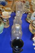 Collection of glass ware, engraved vase, jugs, two decanters, one with stopper etc