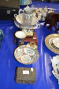 Group of mainly ceramic items including a Carlton ware vase, the blue ground with Chinoiserie type