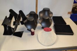 Quantity of black jewellery stands and display cases
