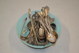 Set of five silver teaspoons and a quantity of other white metal flatware