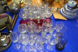 Tray containing a quantity of glass ware, dessert glasses, wine glasses etc