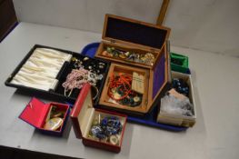 Two wooden boxes and a quantity of assorted costume jewellery