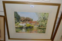 River scene by David Taths, watercolour, framed and glazed