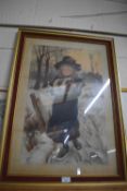 Reproduction print of a child in the snow by A Havers, 1882, framed and glazed