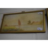 Horning Ferry by H Turner, watercolour, 38cm wide, glazed and framed