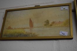 Horning Ferry by H Turner, watercolour, 38cm wide, glazed and framed