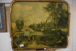 Flatford Mill after Constable reproduction print in gilt frame