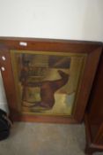 Horse in a stable, unsigned oil on panel, framed