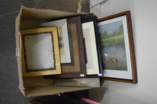 Box of assorted pictures, prints and frames