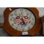 Needlework embroidered wall clock