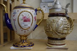 Franklin Mint Faberge egg teapot and an Avon ceramic beer stein mug